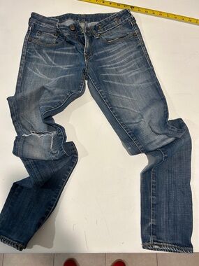 R13 Women's Skinny Jeans in Distressed Blue Wash